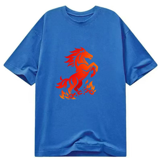 FREEDOM FLAMES | Wild horse breaking fire chains | Liberation | Barriers burned | - Classic T-shirt - Blue