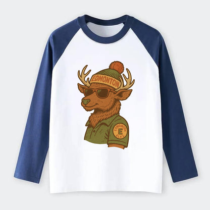 Edmonton Elk wearing Edmonton beanie wit - Raglan Long Sleeve T-Shirt - Blue