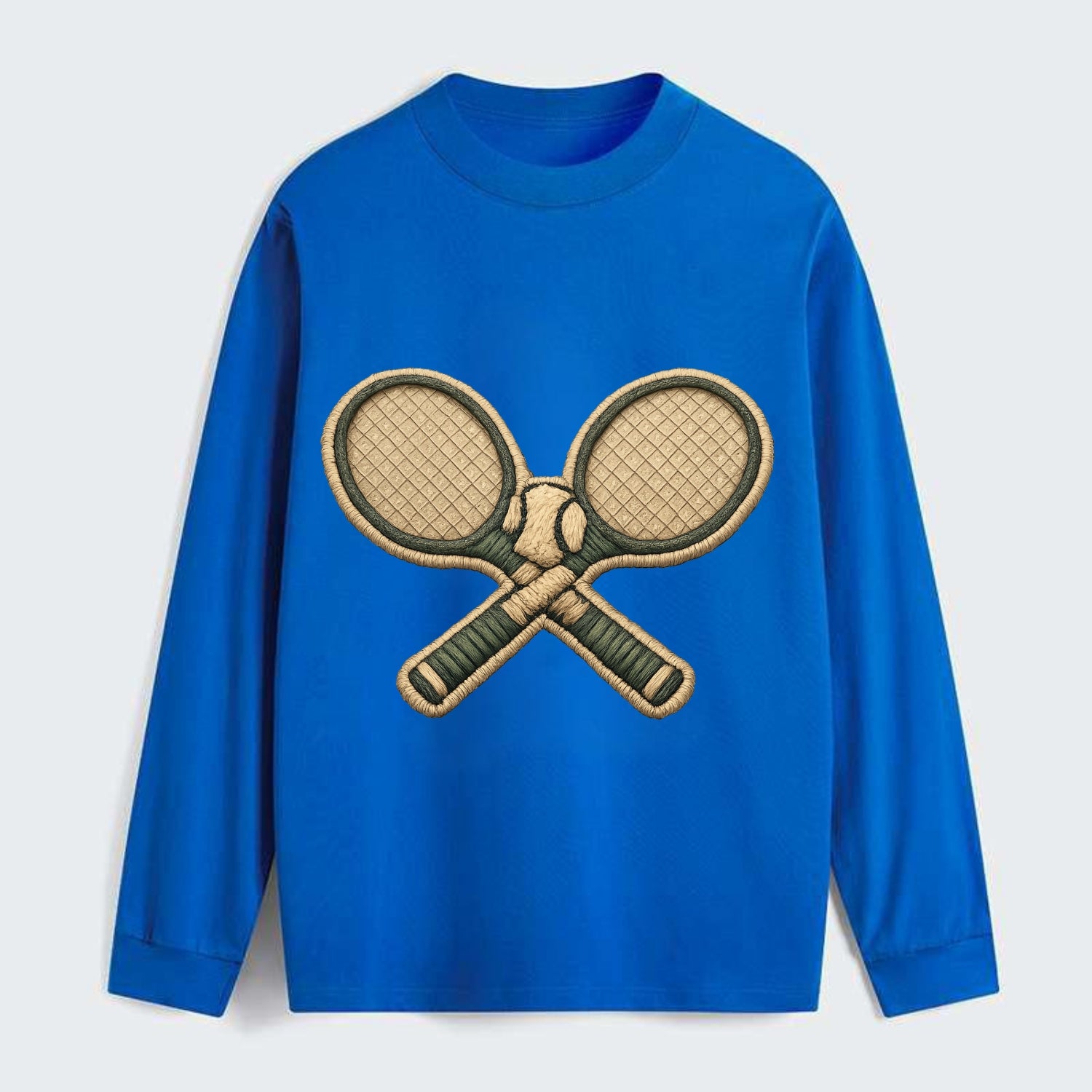 Embroidered patch design - TENNIS RACKET CROSSED - tennis rackets with - Classic Long Sleeve Shirt - Blue