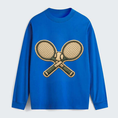 Embroidered patch design - TENNIS RACKET CROSSED - tennis rackets with - Classic Long Sleeve Shirt - Blue