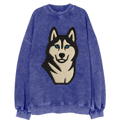 Husky - Blue eyes close-up portrait - Vi Vintage Sweatshirt - Blue