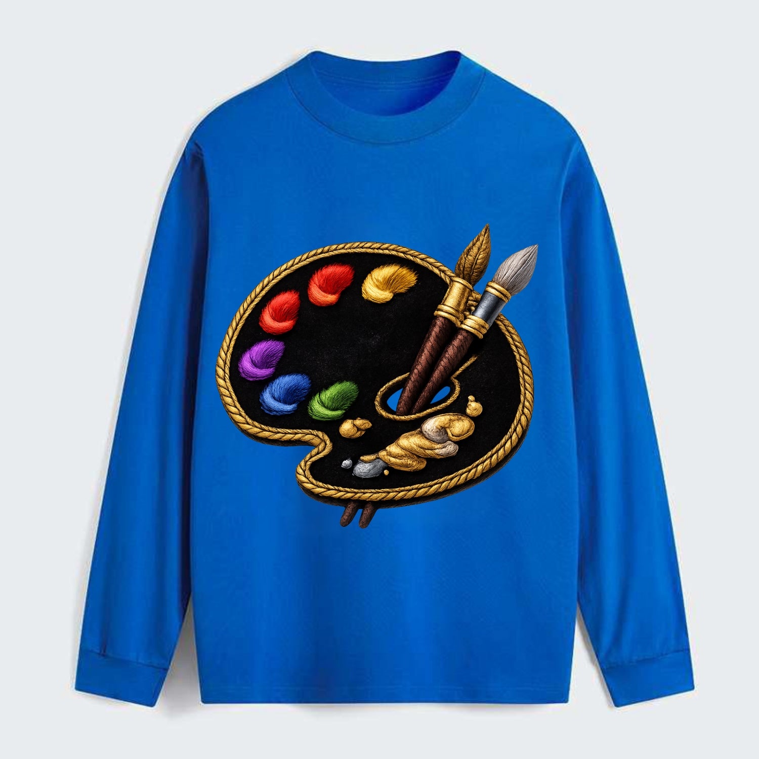 PAINT PALETTE - artist palette with brushes in rainbow and brown , - Classic Long Sleeve Shirt - Blue