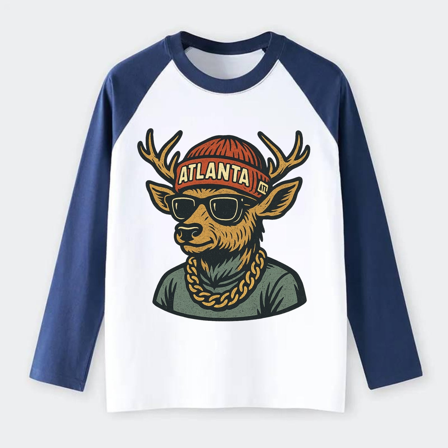 "deer" "atlanta" "atl" "red" "us South" - Raglan Long Sleeve T-Shirt - Blue