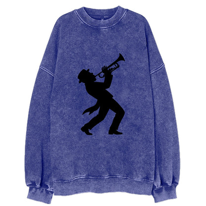Trumpet player hitting high note - Vintage Sweatshirt - Blue
