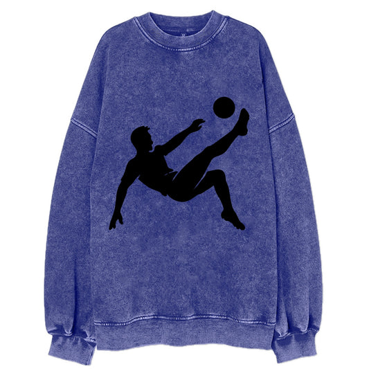 Soccer player kicking ball mid-air - Vintage Sweatshirt - Blue