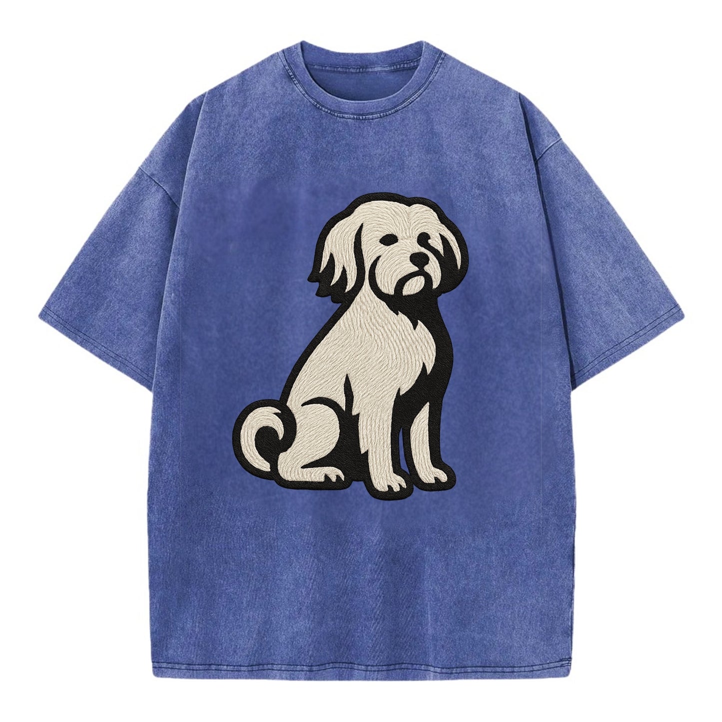 Löwchen - Little Lion Dog white embroide - Vintage T-shirt - Blue