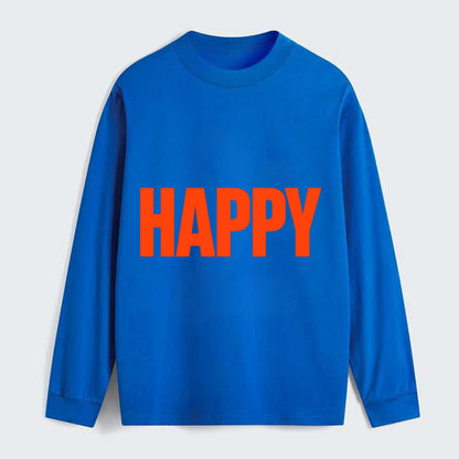 Bold typography design - "HAPPY" - joyful, content, pleased - Classic Long Sleeve Shirt - Blue