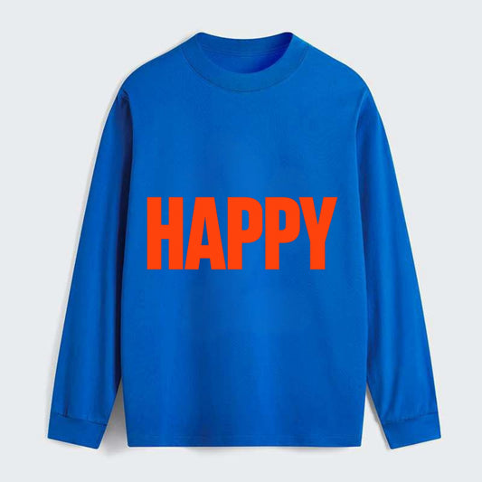 Bold typography design - "HAPPY" - joyful, content, pleased - Classic Long Sleeve Shirt - Blue