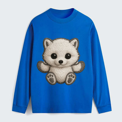 Baby Arctic Fox - white fluffy, tiny black nose, bright curious eyes, - Classic Long Sleeve Shirt - Blue