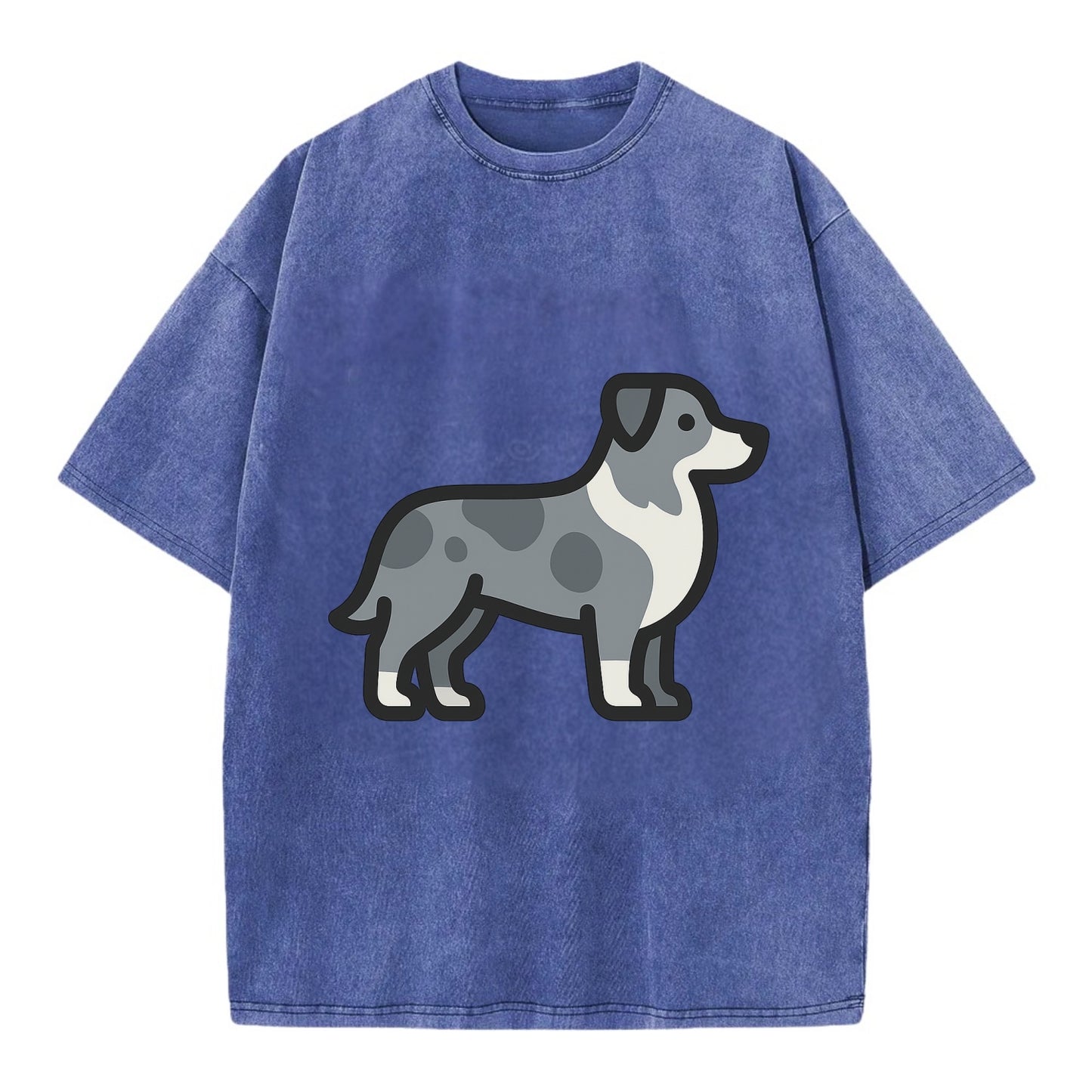 Australian Shepherd - Blue merle flat side profile - Vintage T-shirt - Blue