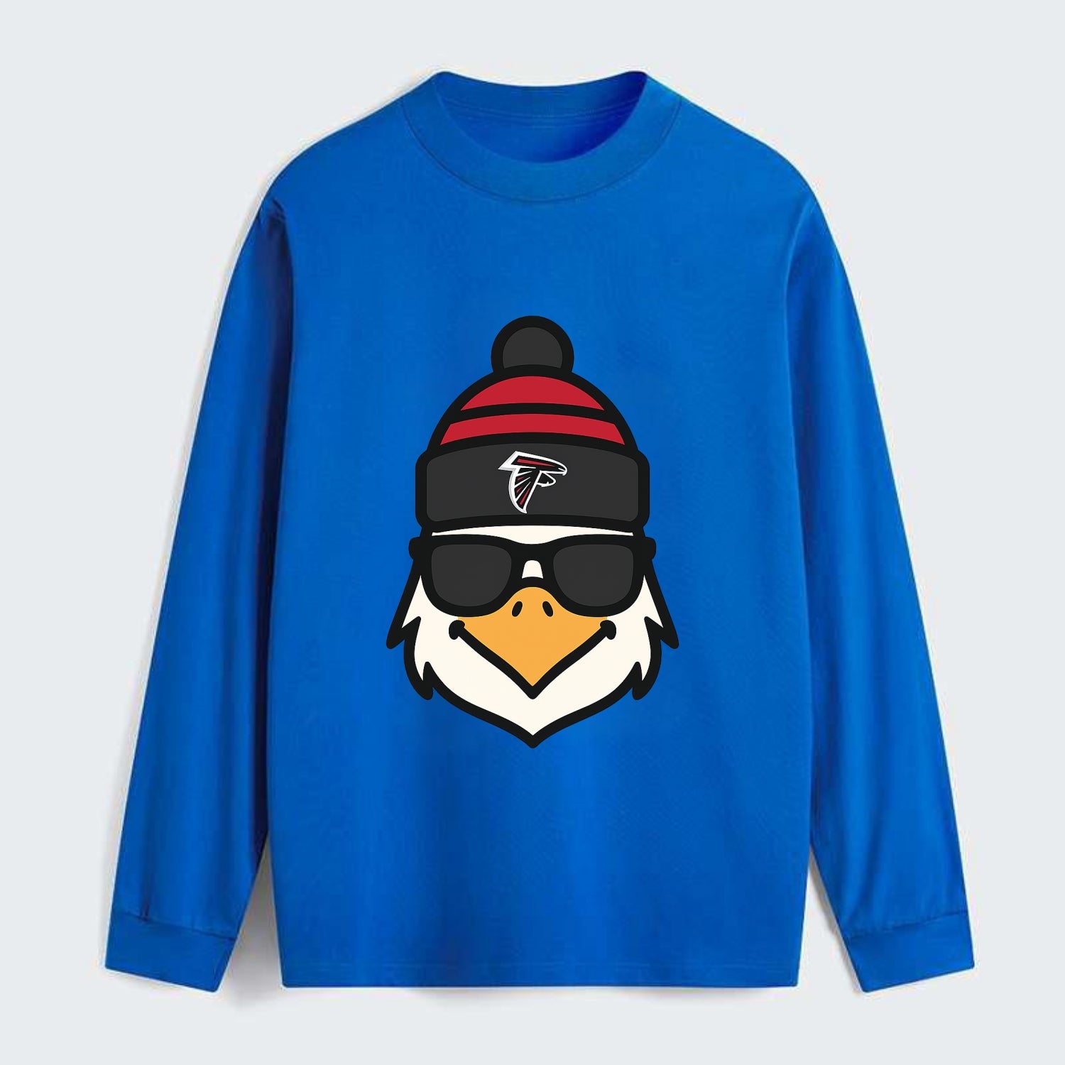 Atlanta Falcon wearing Falcons red and black beanie with pom pom and - Classic Long Sleeve Shirt - Blue