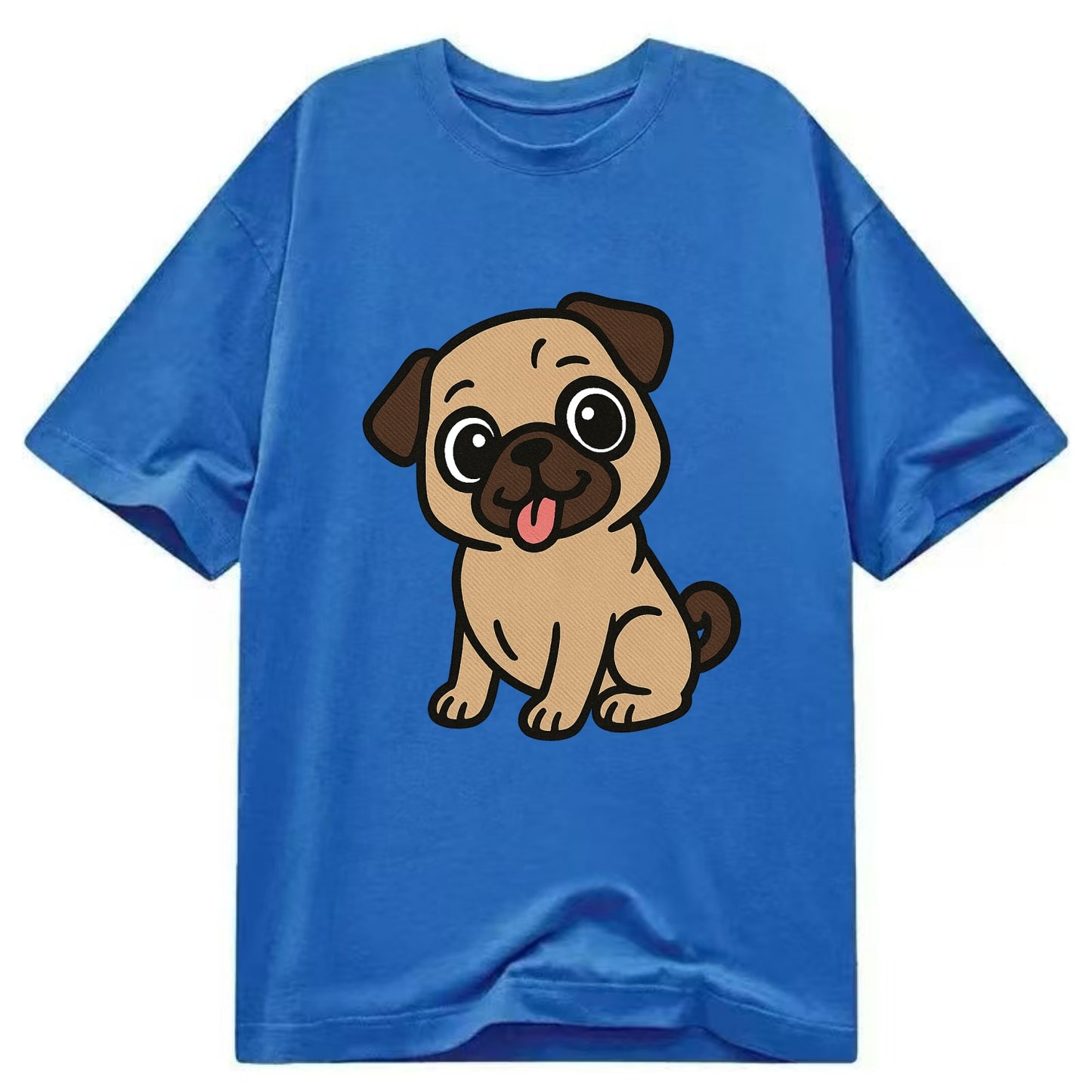 Pug - Tilted head with tongue out - Classic T-shirt - Blue