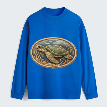 SEA TURTLE - swimming turtle in green and blue , ocean life - Classic Long Sleeve Shirt - Blue