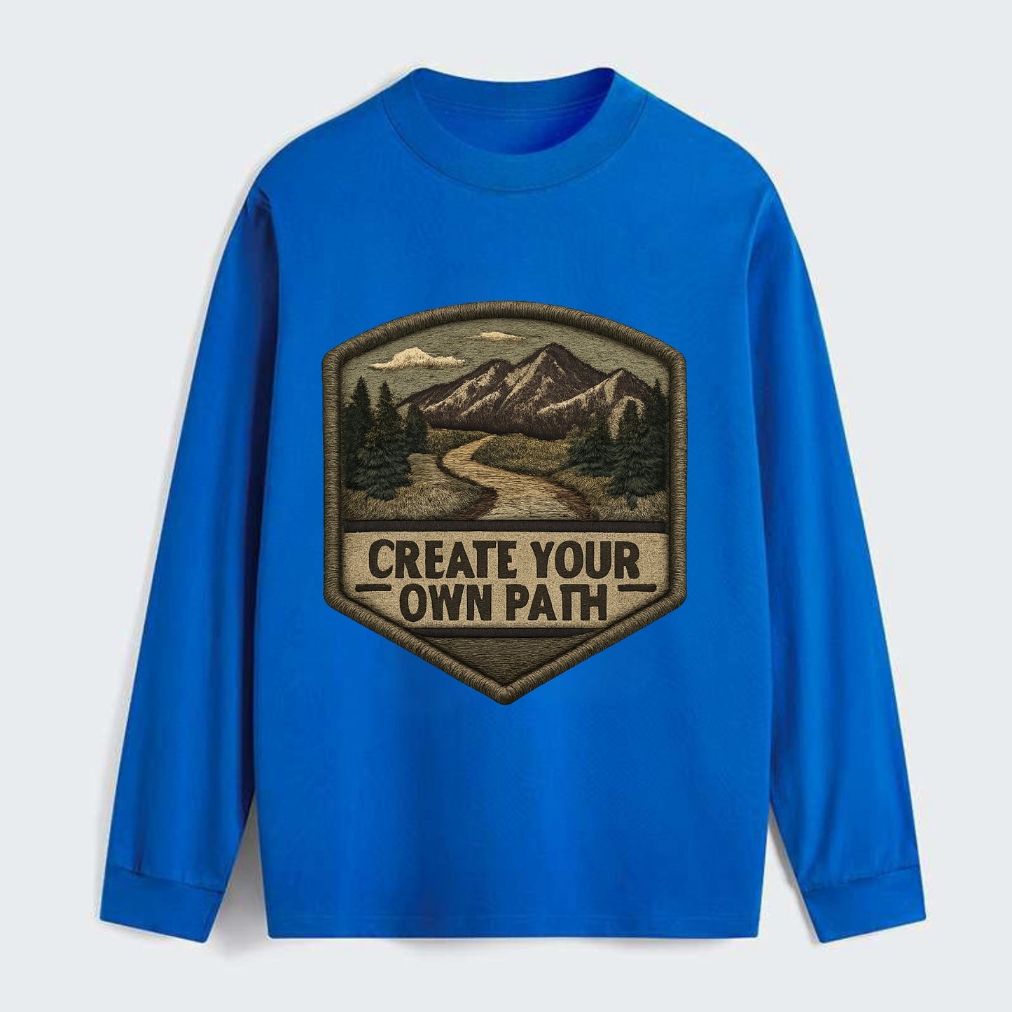 CREATE YOUR OWN PATH - trail with text in brown , independence - Classic Long Sleeve Shirt - Blue
