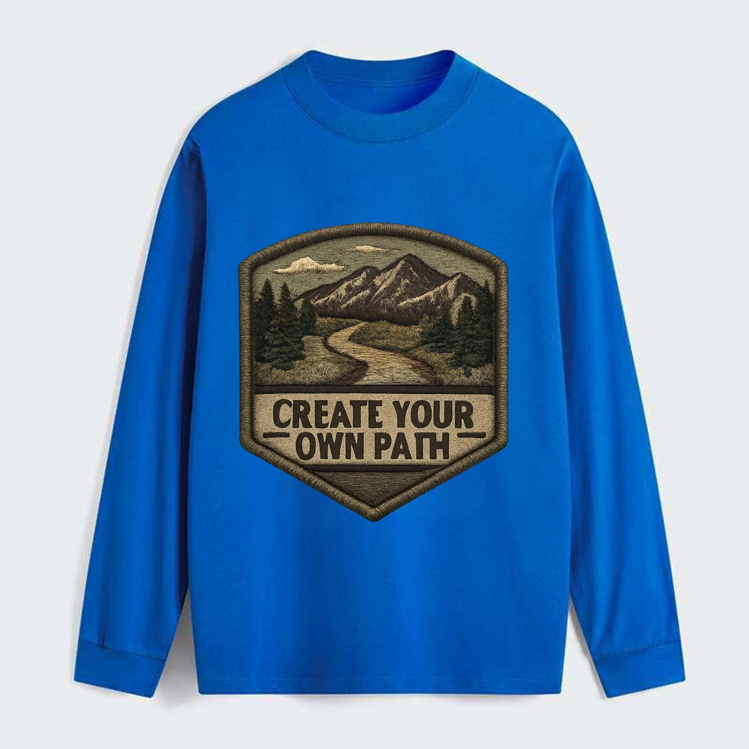 CREATE YOUR OWN PATH - trail with text in brown , independence - Classic Long Sleeve Shirt - Blue
