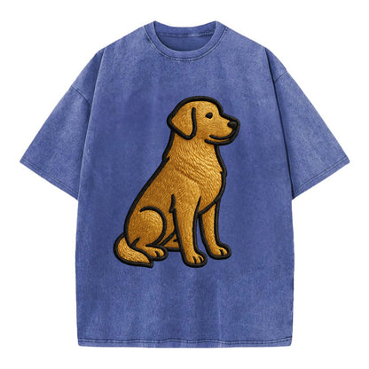 Golden Retriever - Contemporary geometri - Vintage T-shirt - Blue