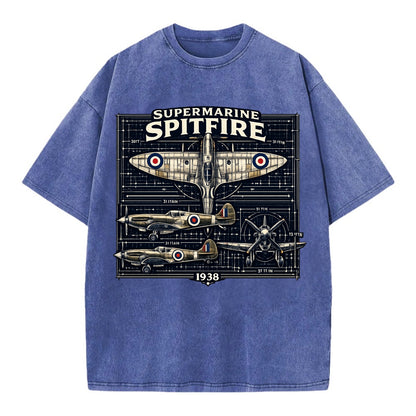 Spitfire Blueprint - Vintage T-shirt - Blue