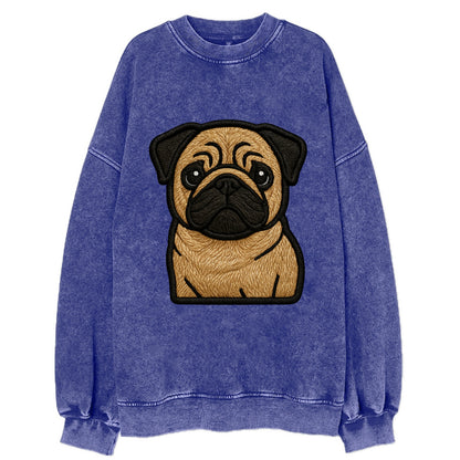 Pug - Contemporary wrinkled design with - Vintage Sweatshirt - Blue