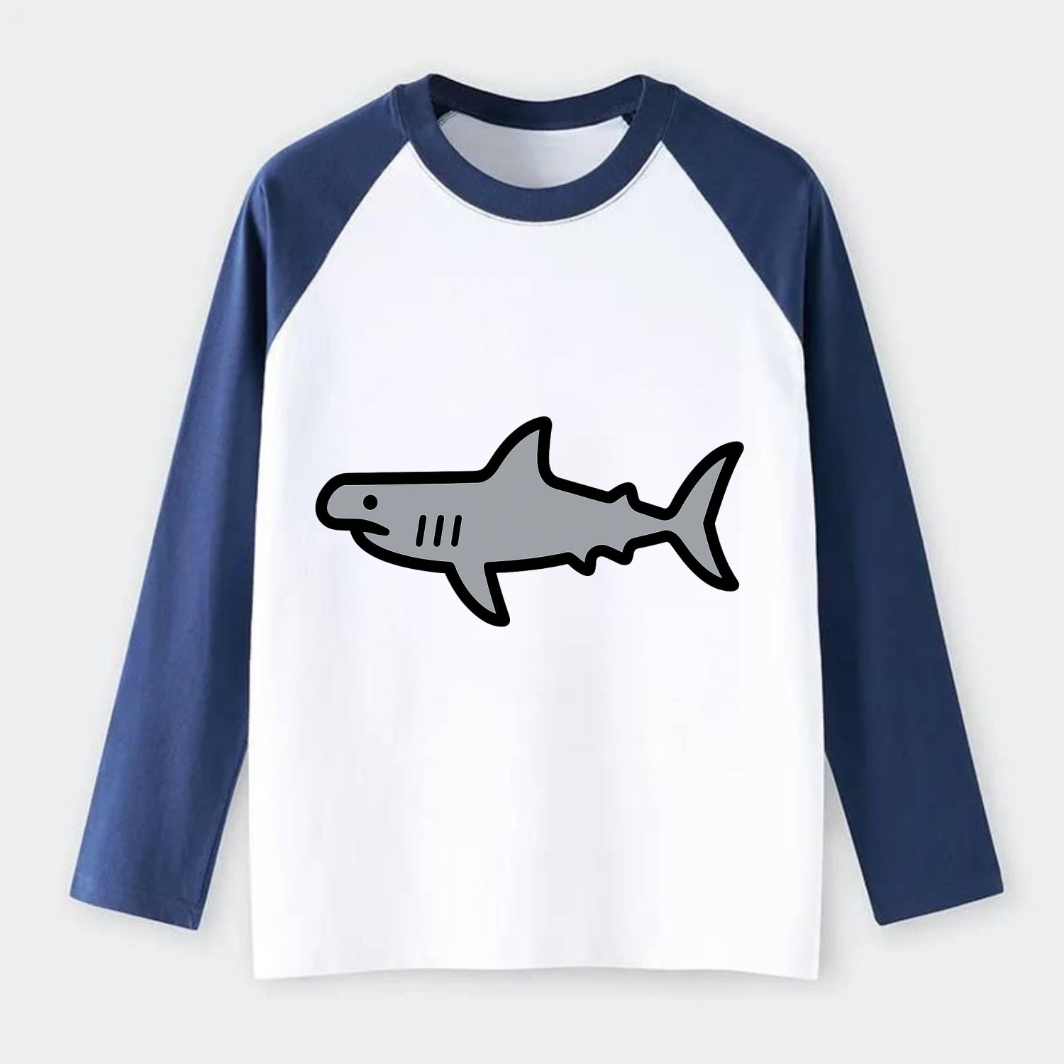 Hammerhead Shark - Gray distinctive head flat side profile - Raglan Long Sleeve T-Shirt - Blue