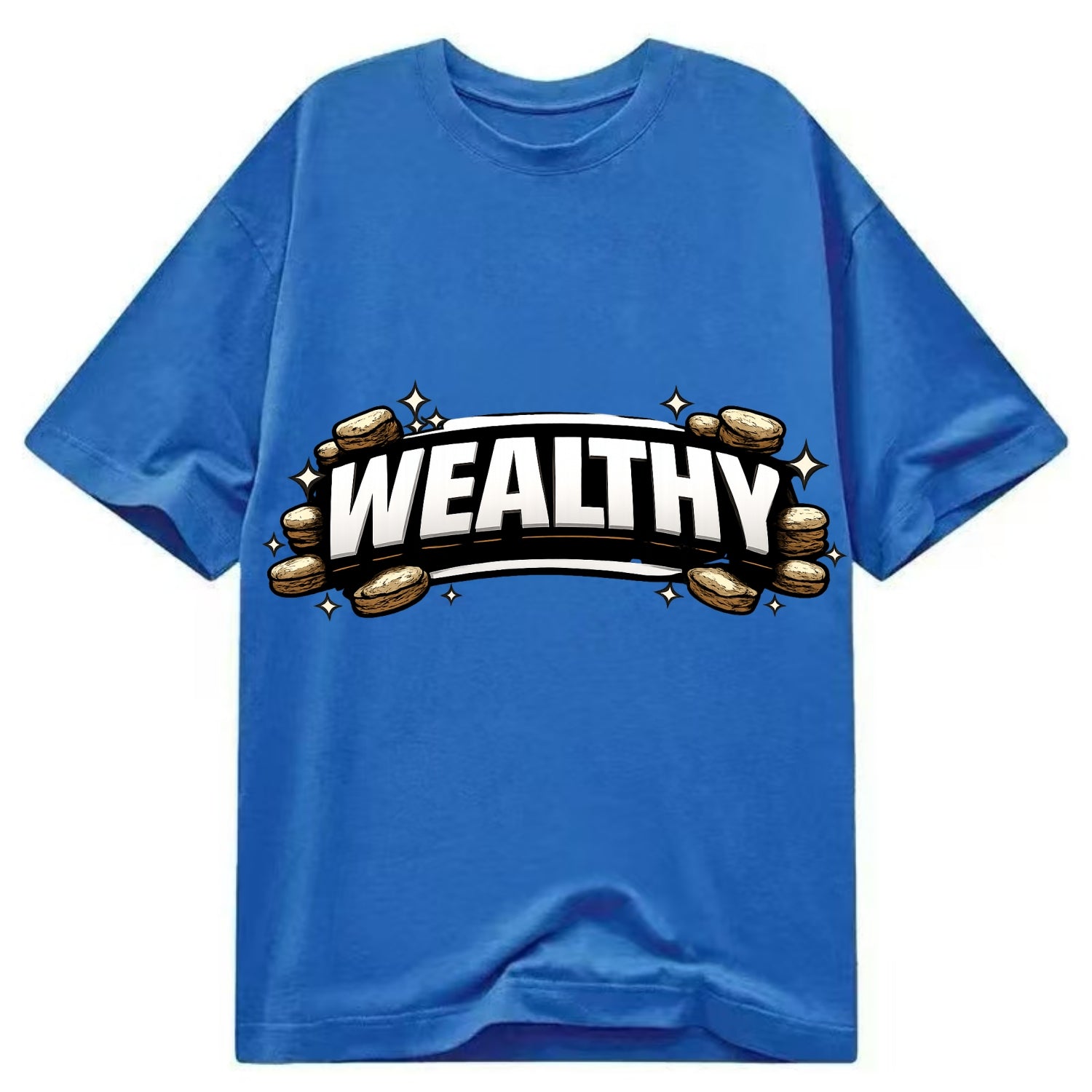 Bold typography design - "WEALTHY" - financial abundance, rich life - Classic T-shirt - Blue