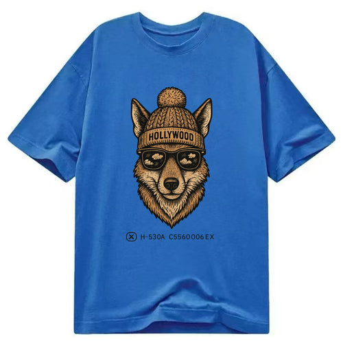 LA Coyote wearing Hollywood beanie with pom pom and wayfarer sunglasses - Classic T-shirt
