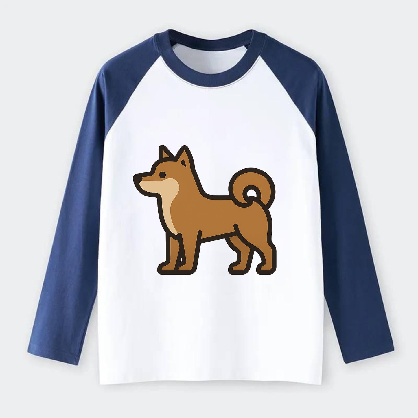 Shiba Inu - Red sesame flat side profile - Raglan Long Sleeve T-Shirt - Blue