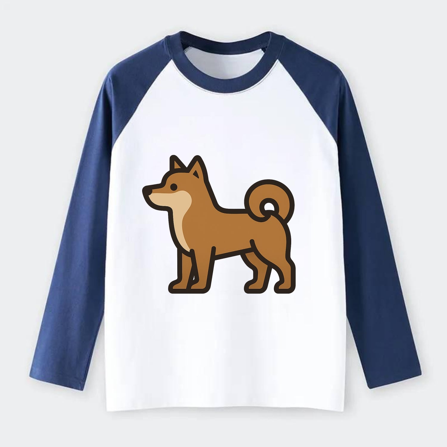 Shiba Inu - Red sesame flat side profile - Raglan Long Sleeve T-Shirt - Blue