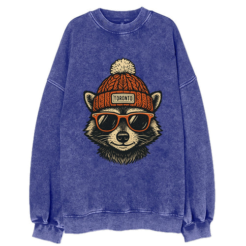 Toronto Raccoon wearing Toronto beanie with pom pom and wayfarer sunglasses - Vintage Sweatshirt