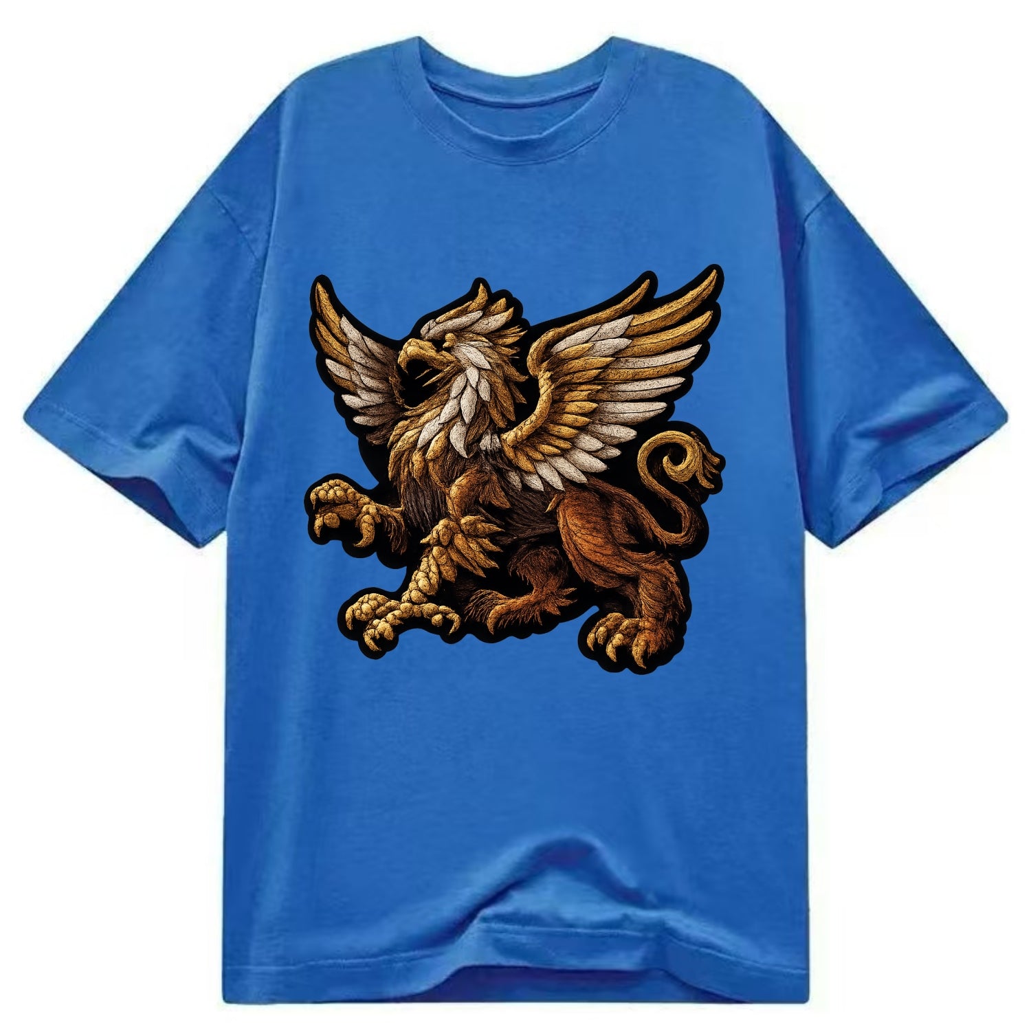GRIFFIN BEAST - lion eagle hybrid in gold and brown , heraldic - Classic T-shirt - Blue