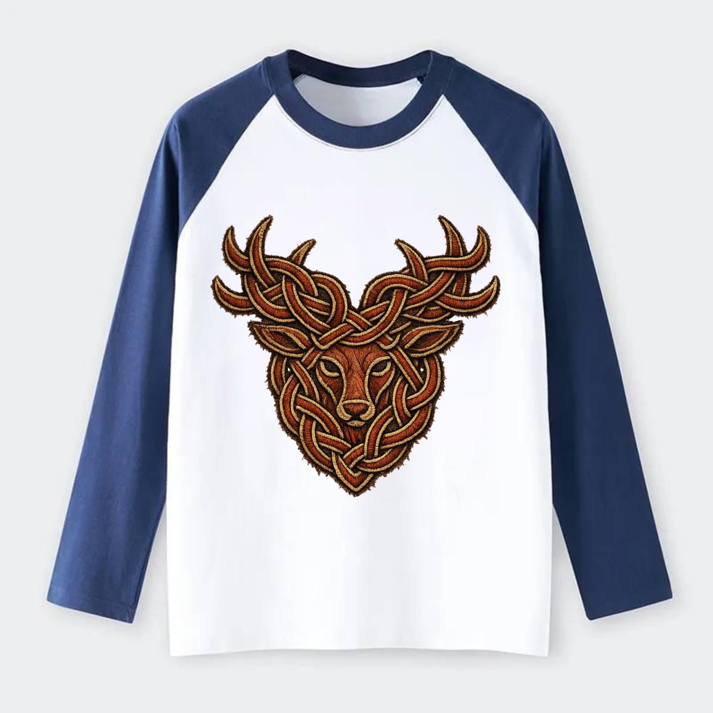 Stag Knot - Raglan Long Sleeve T-Shirt - Blue