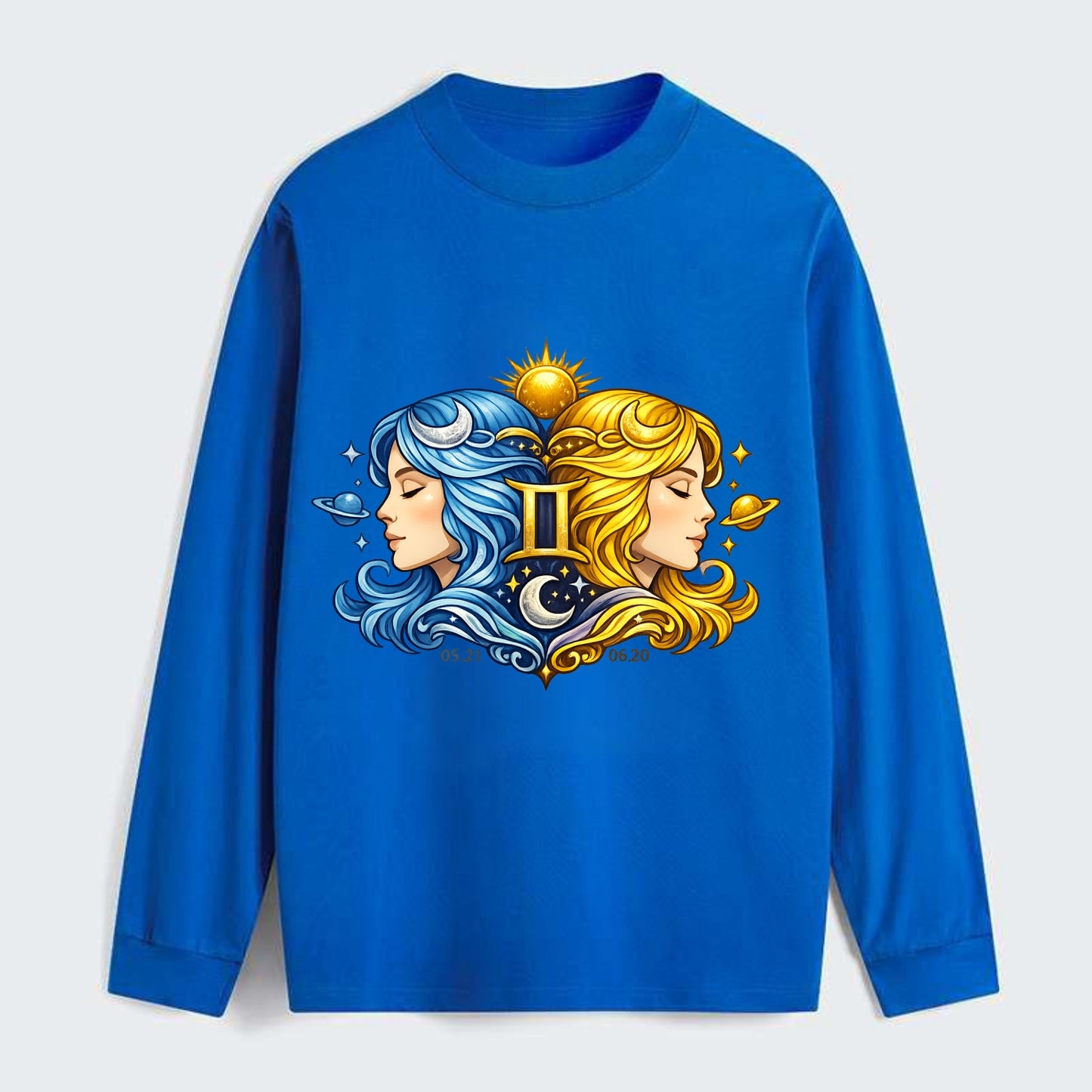 TWIN FACES | Two faces in profile mirror image | Gemini duality | - Classic Long Sleeve Shirt - Blue
