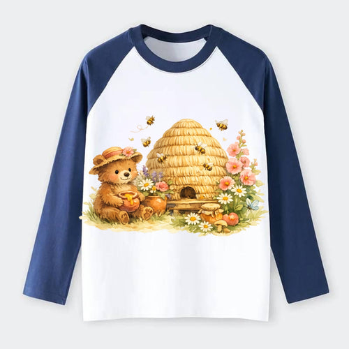 SKEP HIVE | Traditional straw beehive | Cottage garden setting | - Raglan Long Sleeve T-Shirt