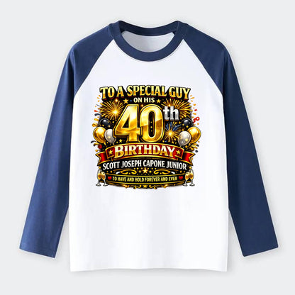 Special 40th Birthday - Raglan Long Sleeve T-Shirt - Blue