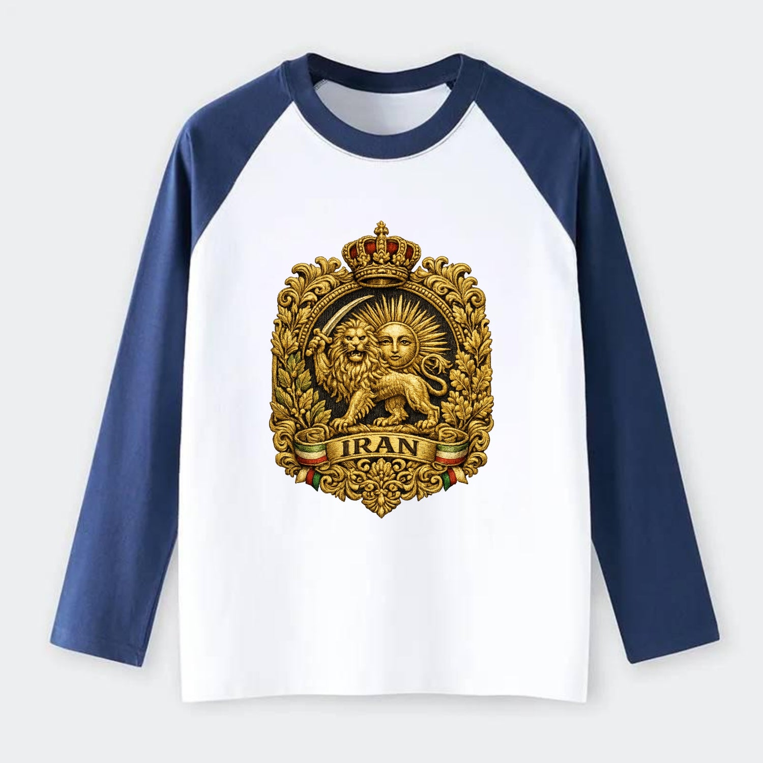 Iran Lion Sun Badge - Raglan Long Sleeve T-Shirt - Blue