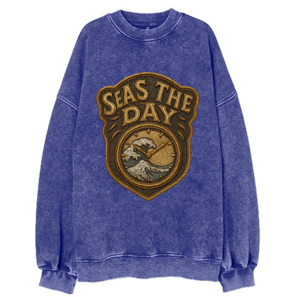 Seas The Day  - Vintage Sweatshirt - Blue