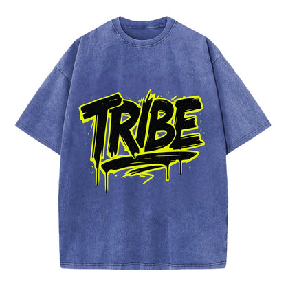 Bold typography design - "TRIBE" - your community, your group - Vintage T-shirt - Blue