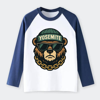 Yosemite Bear - Raglan Long Sleeve T-Shirt - Blue