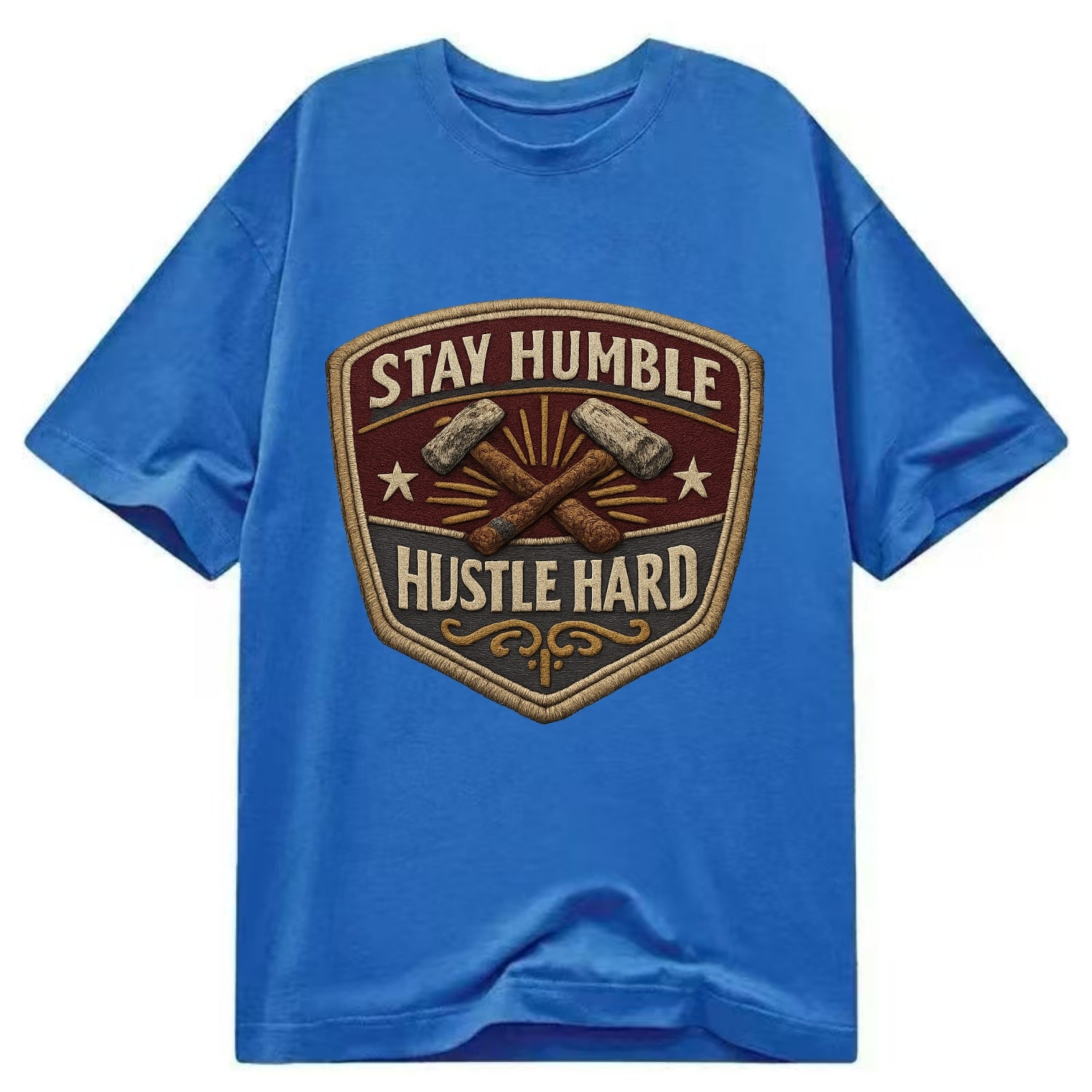 STAY HUMBLE HUSTLE HARD - text in silver , work ethic - Classic T-shirt - Blue