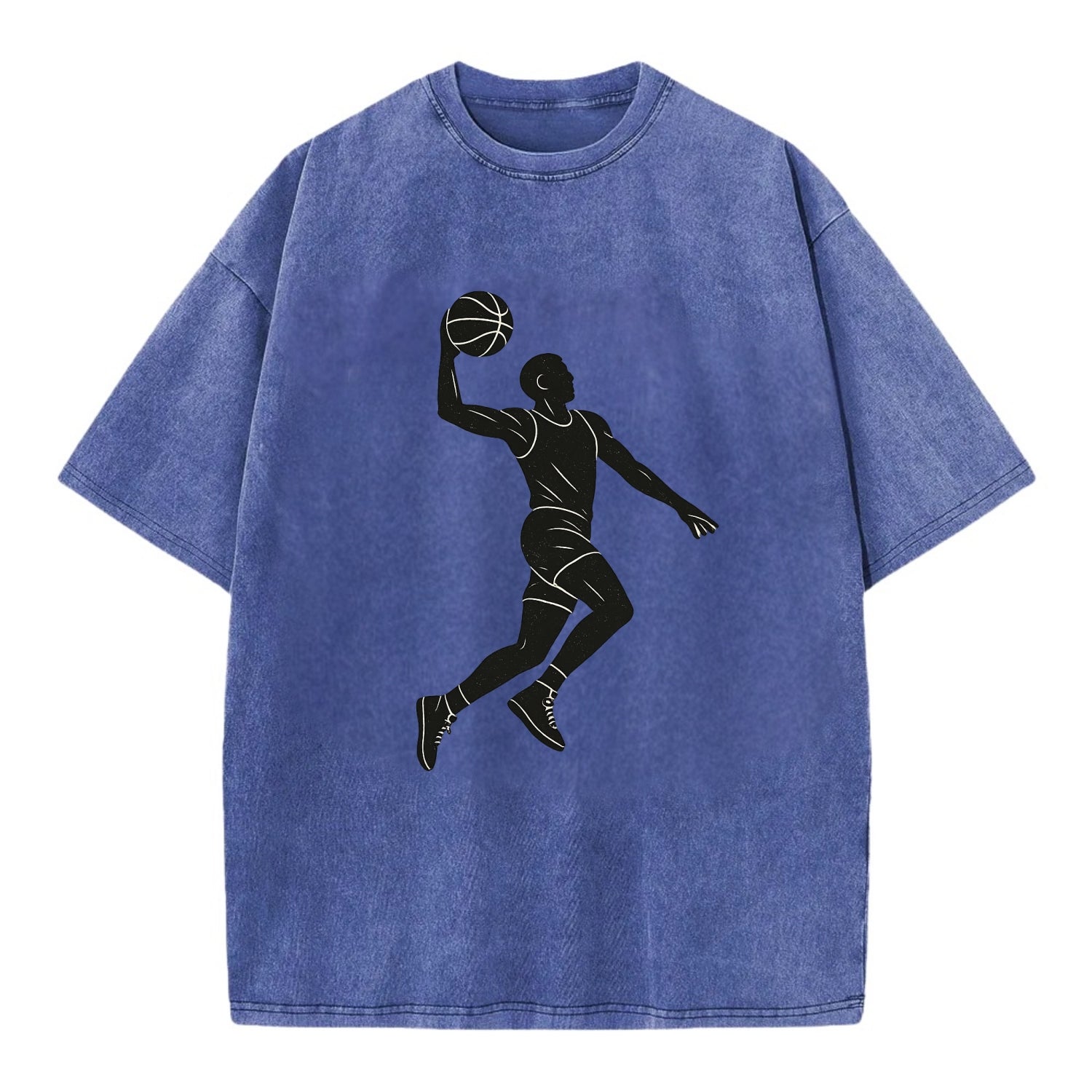 Basketball player dunking silhouette - Vintage T-shirt - Blue