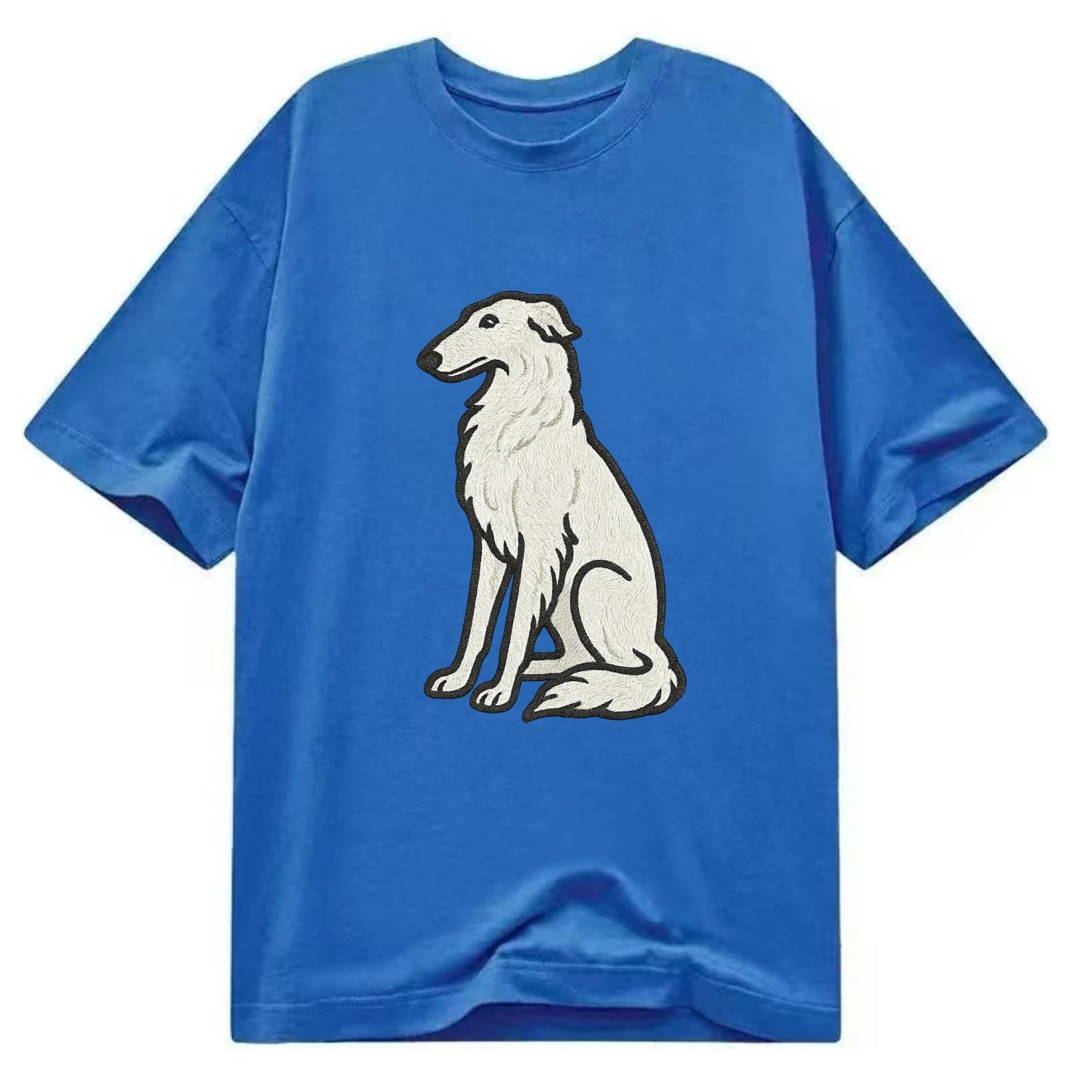 Borzoi - White embroidered sitting pose - Classic T-shirt - Blue