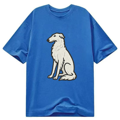 Borzoi - White embroidered sitting pose - Classic T-shirt - Blue