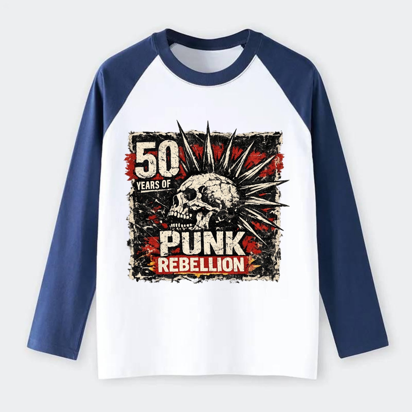 MOHAWK RISING | Spiked hair silhouette | Liberty spikes | Punk - Raglan Long Sleeve T-Shirt - Blue
