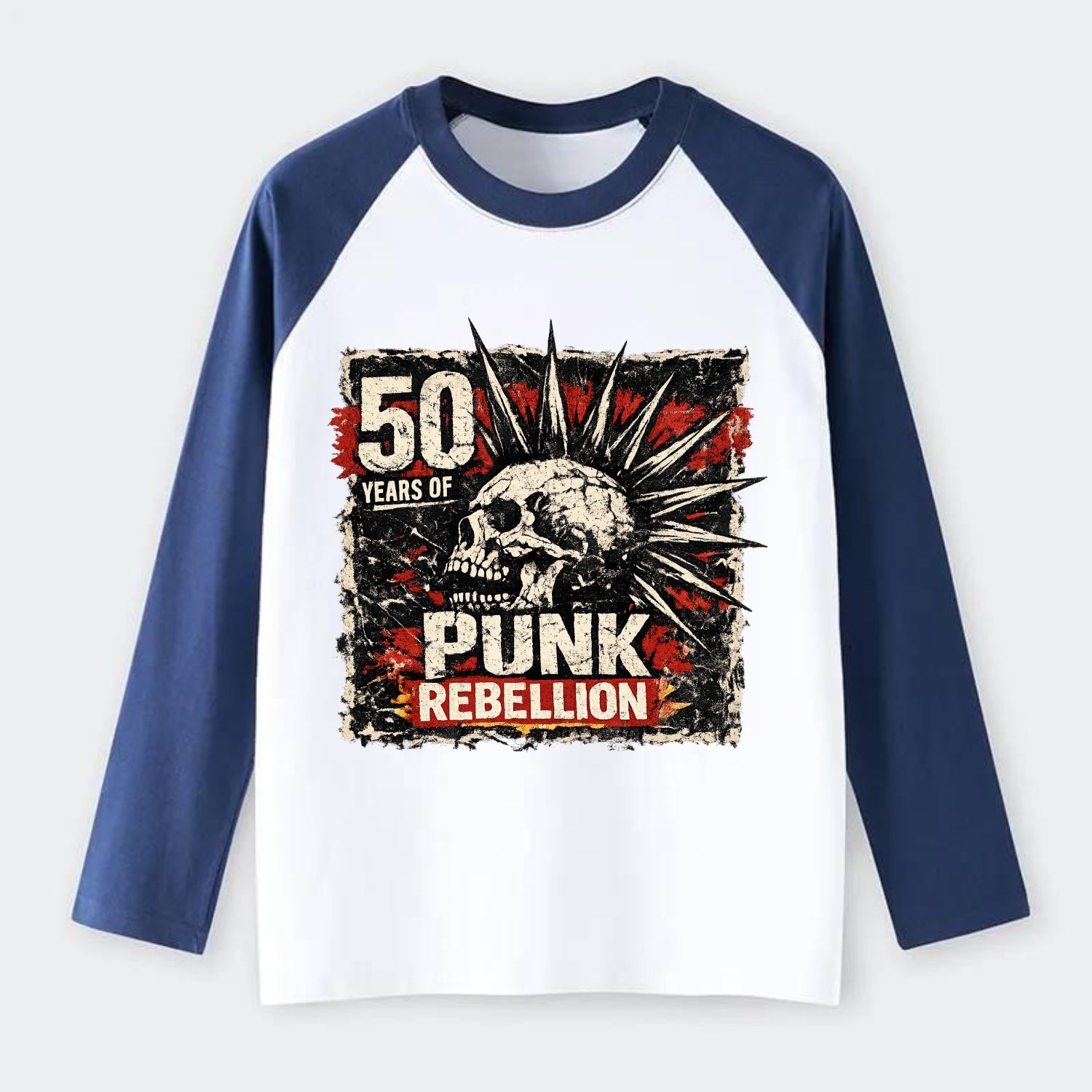 MOHAWK RISING | Spiked hair silhouette | Liberty spikes | Punk - Raglan Long Sleeve T-Shirt - Blue