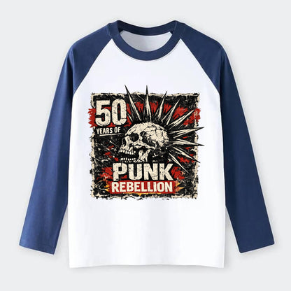 MOHAWK RISING | Spiked hair silhouette | Liberty spikes | Punk - Raglan Long Sleeve T-Shirt - Blue