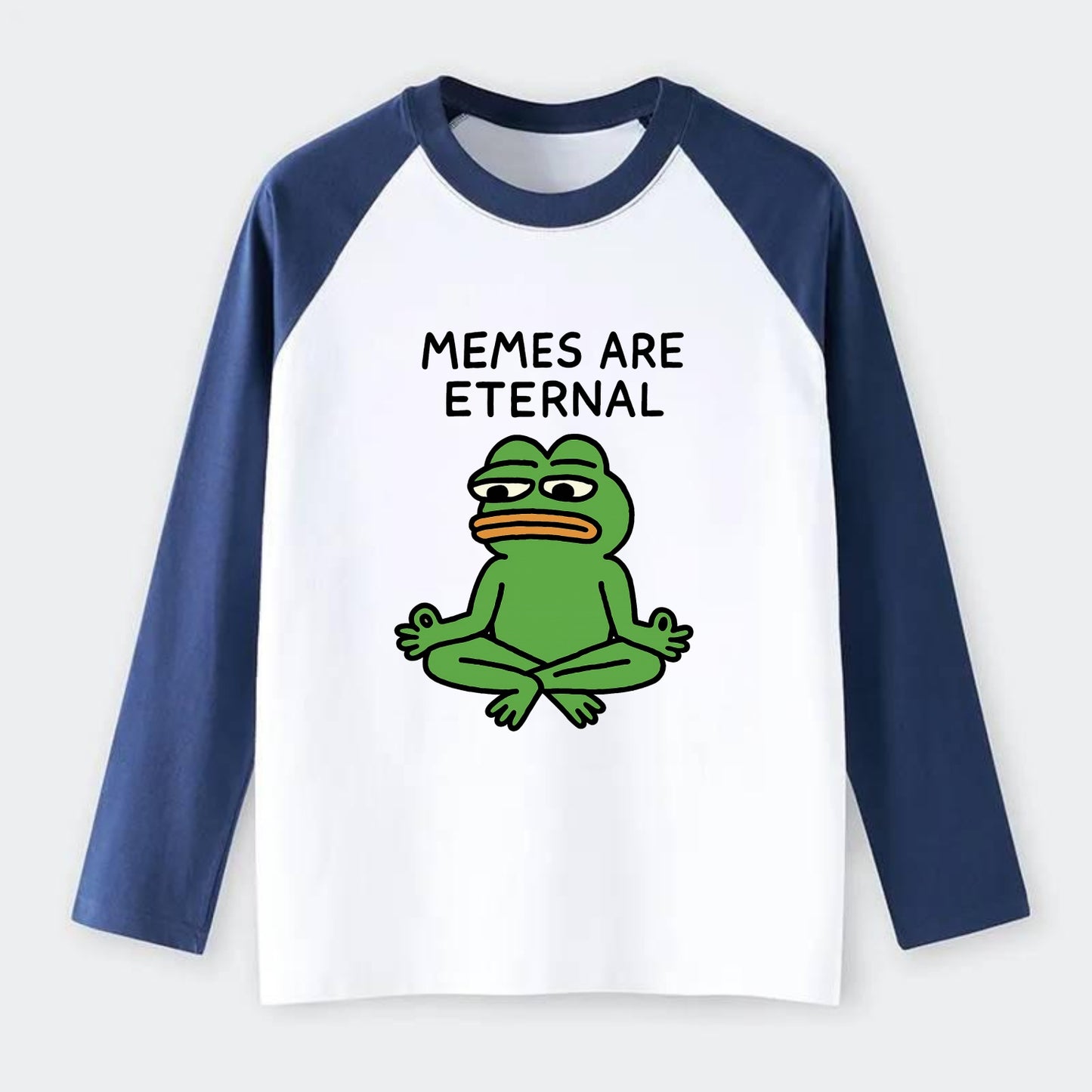 MEMES ARE ETERNAL | Immortal pepe meditating - Raglan Long Sleeve T-Shirt - Blue