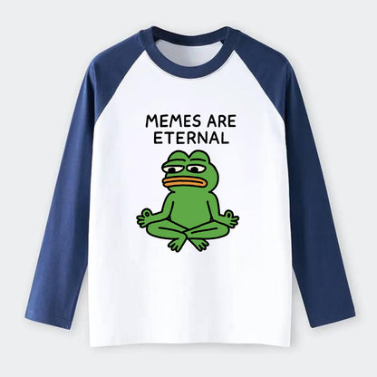 MEMES ARE ETERNAL | Immortal pepe meditating - Raglan Long Sleeve T-Shirt - Blue