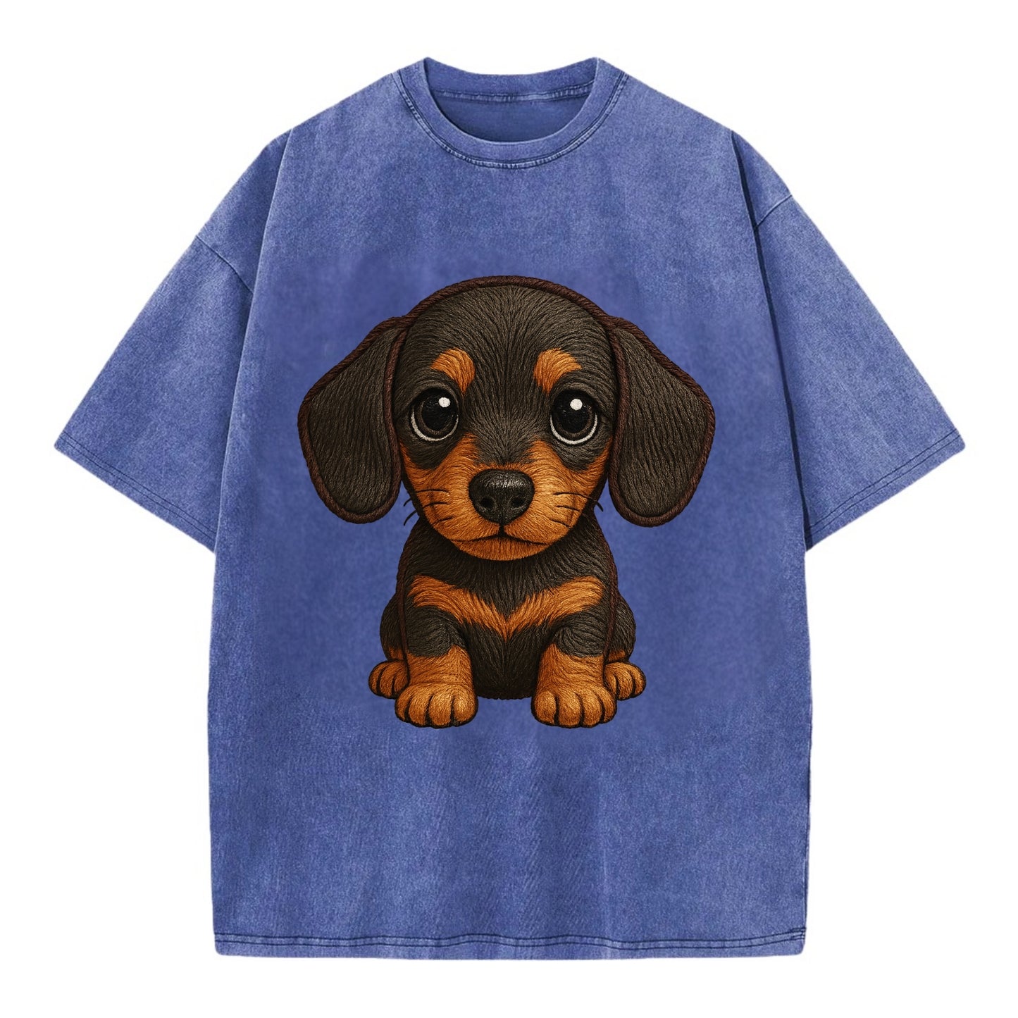 Baby Dachshund Puppy - long body, short legs, floppy ears, curious eyes, - Vintage T-shirt - Blue