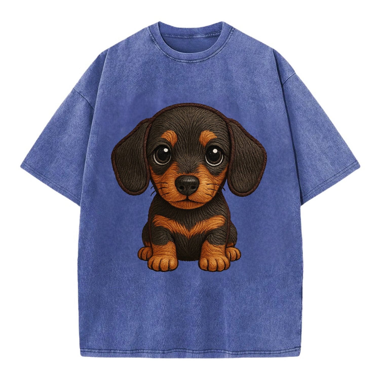 Baby Dachshund Puppy - long body, short legs, floppy ears, curious eyes, - Vintage T-shirt - Blue
