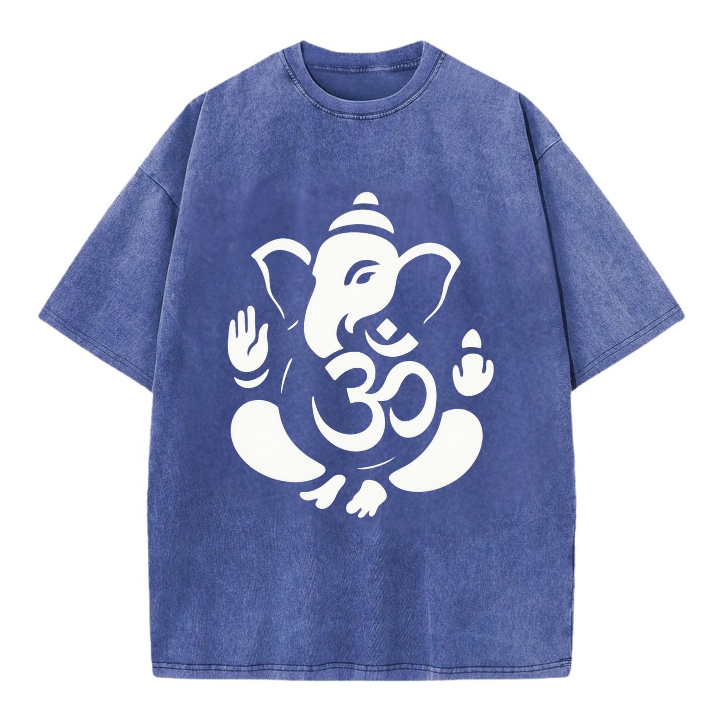Ganesha elephant silhouette - negative space creates om symbol - Vintage T-shirt - Blue