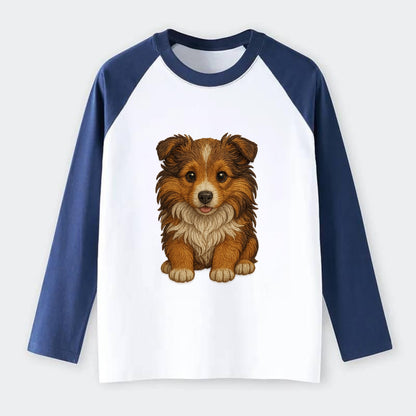 Baby Shetland Sheepdog Puppy - mini collie look, flowing mane, - Raglan Long Sleeve T-Shirt - Blue